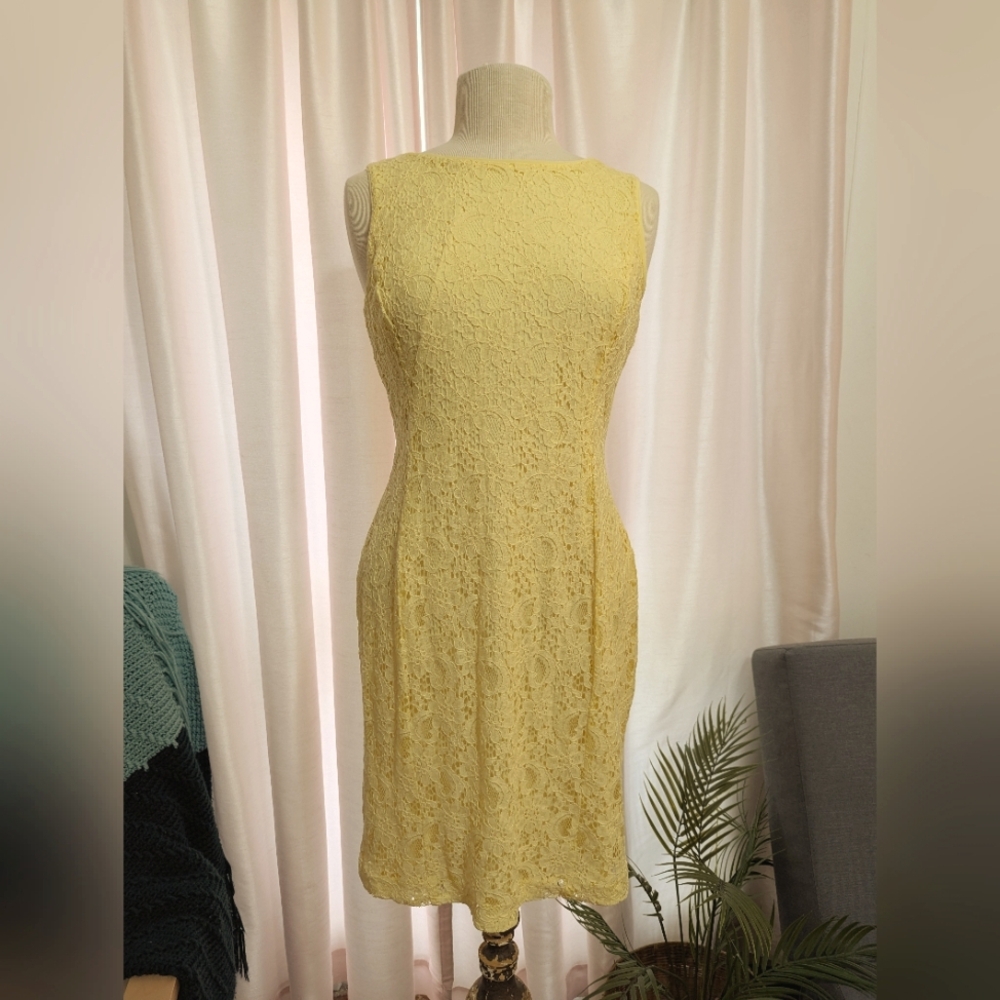 Ralph Lauren Yellow Lace Overlay Summer Tank Dress